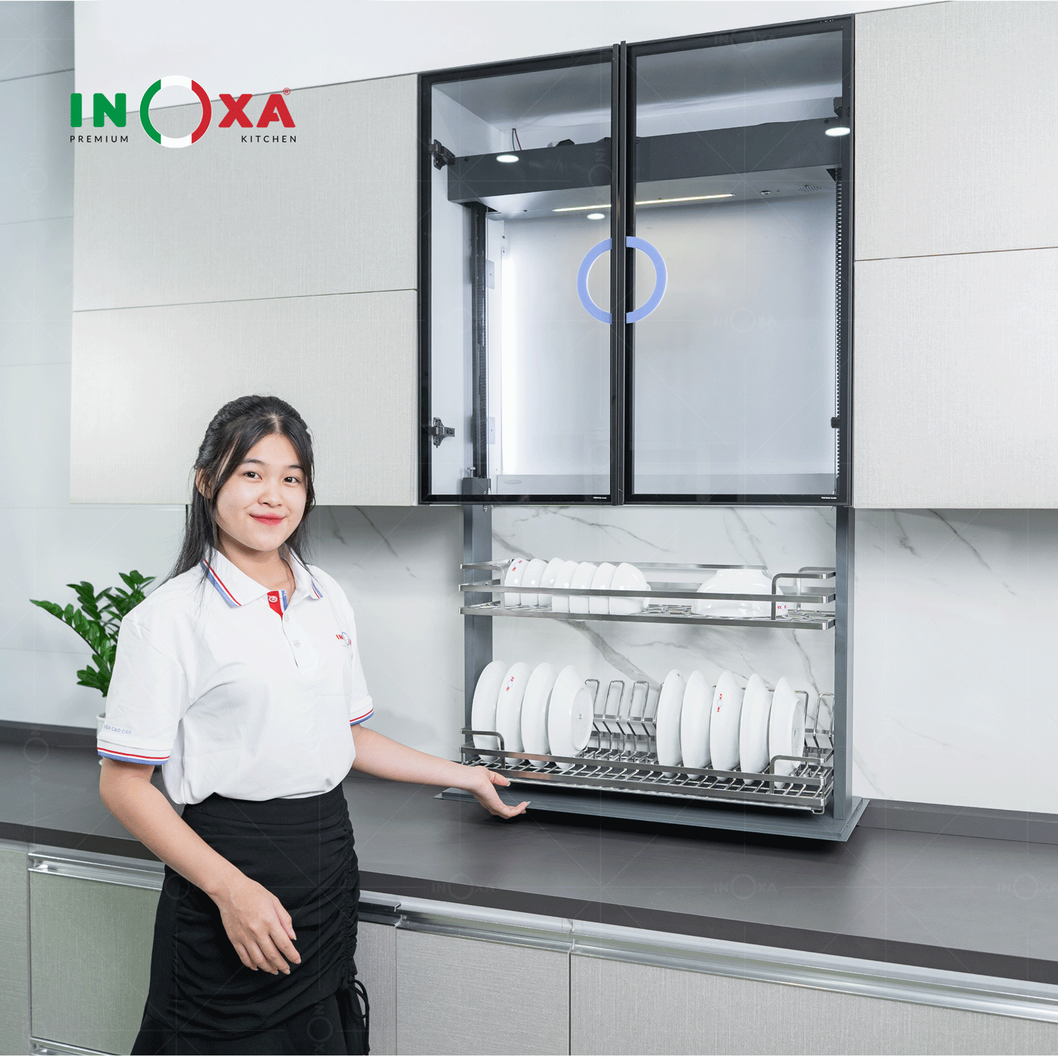 Giá bát nâng hạ điện inox nan Oval Inoxa - Mã sp INO80E